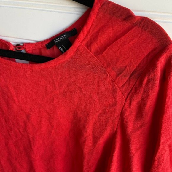 Forever 21 Small Red Chiffon Flare Sleeve Keyhole Babydoll Blouse - Picture 2 of 7